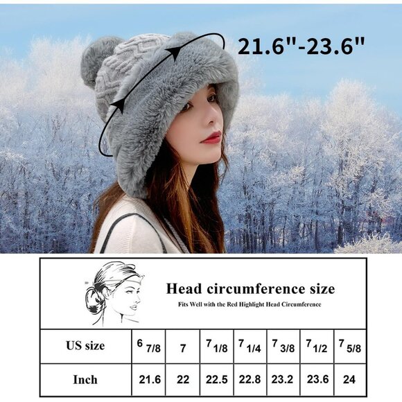 Women's Fur Hat with Pompom Winter Knit Beanie Russian Ushanka Trapper Ear Cover - Picture 6 of 7